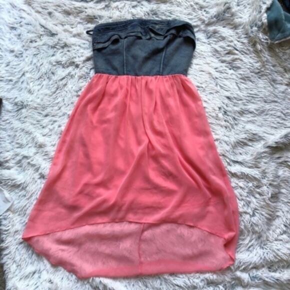 Casting Strapless Blue Denim & Pink High Low Dress - Picture 5 of 7